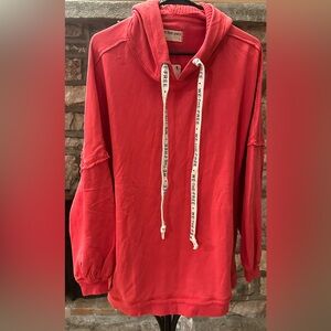 (NWT) We The Free Raw Seam Pullover Hoodie Coral Red Small